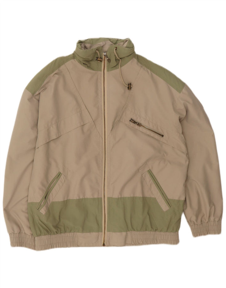 Vintage mujer chaqueta de lluvia Reino Unido 18 XL beige colorblock poliéster