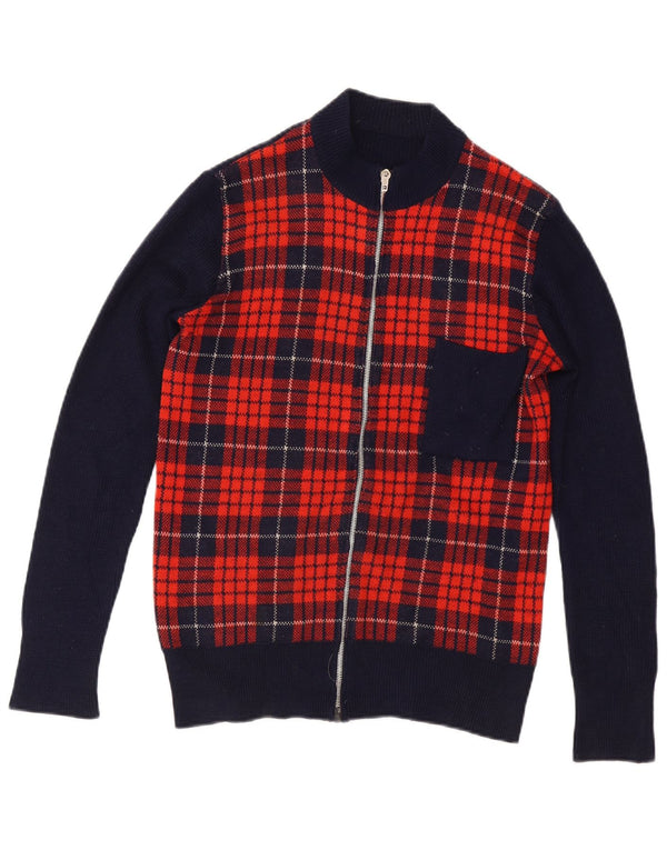 Vintage hombres Cardigan suéter IT 54 XL azul marino comprobar