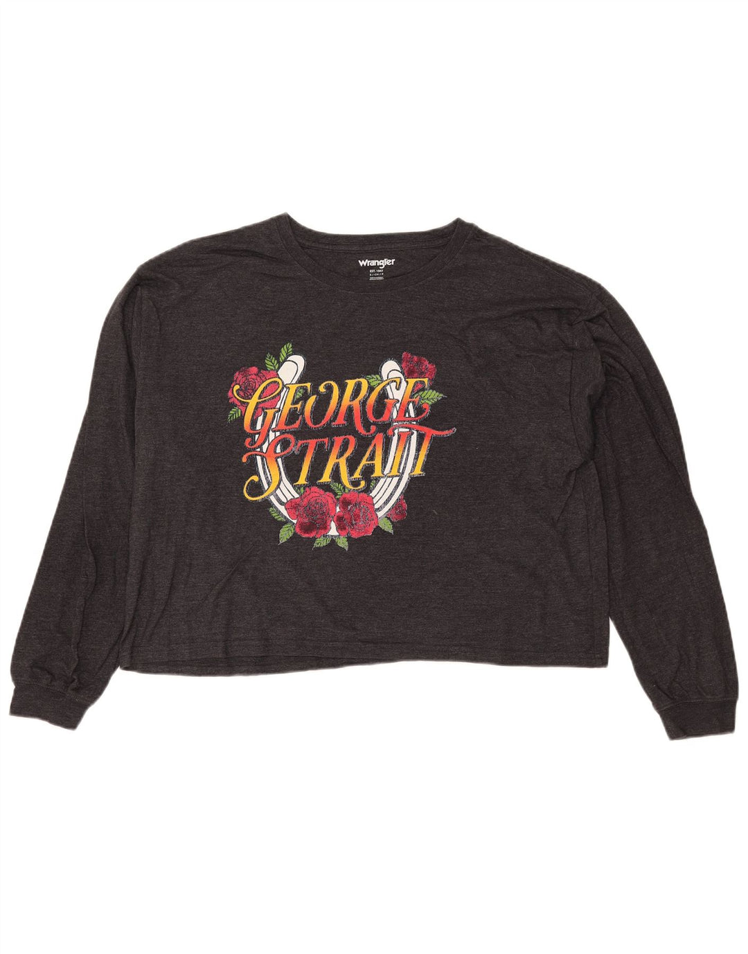 WRANGLER Top corto con gráfico para mujer, manga larga, UK 10, pequeño, gris, floral