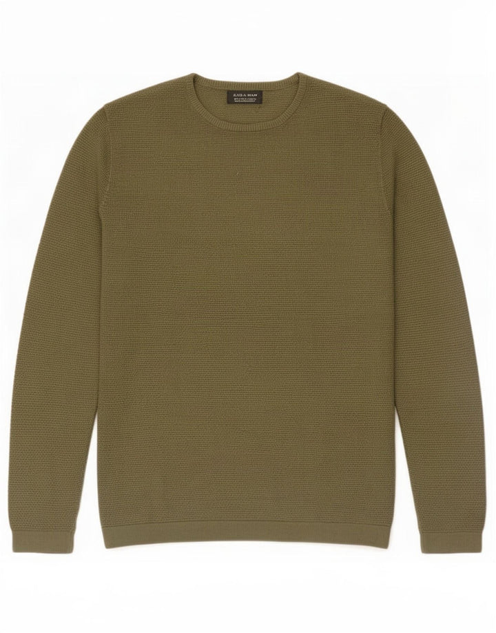 Zara Hombre Cuello Redondo Jersey Suéter Pequeño Caqui