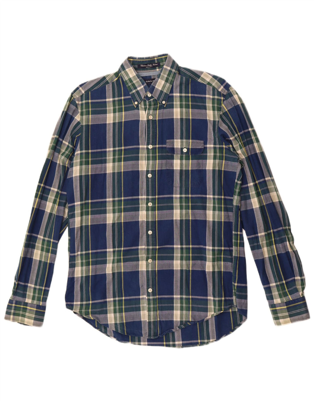 Camisa Gant Regular Fit De Algodón A Cuadros Azul Marino Medio