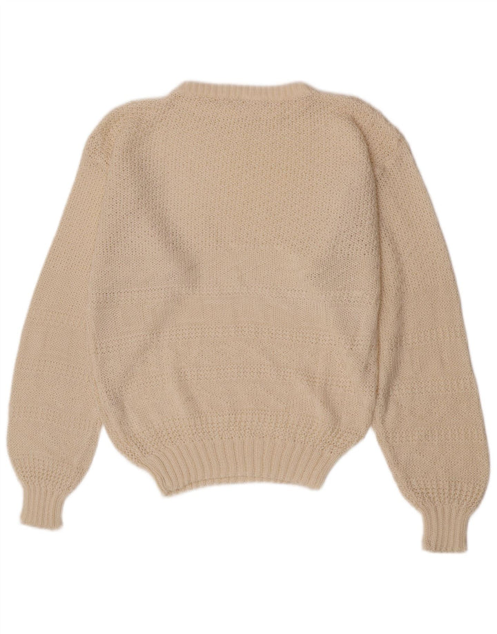 Vintage mujeres regular ajuste cuello redondo jersey suéter Reino Unido 12 medio blanco apagado