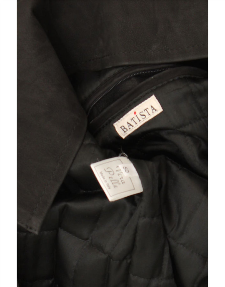 Chaqueta de cuero vintage para hombre IT 50 cuero negro grande