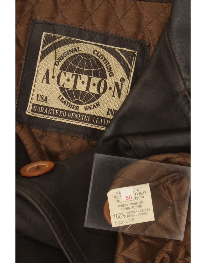 Chaqueta de cuero vintage para hombre IT 50 cuero marrón grande