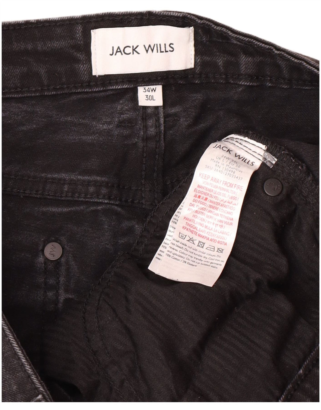 JACK WILLS Vaqueros ajustados para hombre W34 L27 Algodón negro