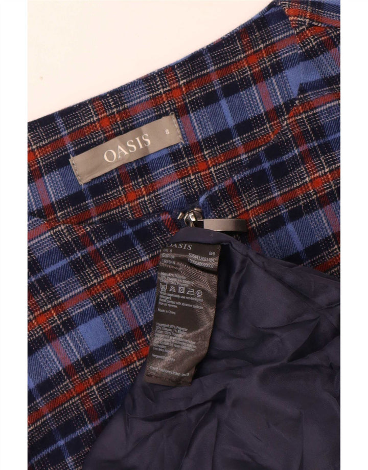 Oasis Vestido acampanado sin mangas para mujer UK 8 Small Blue Check Poliéster