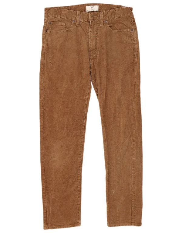 Marks & Spencer Pantalones de pana ajustados para hombre W32 L29 Algodón marrón