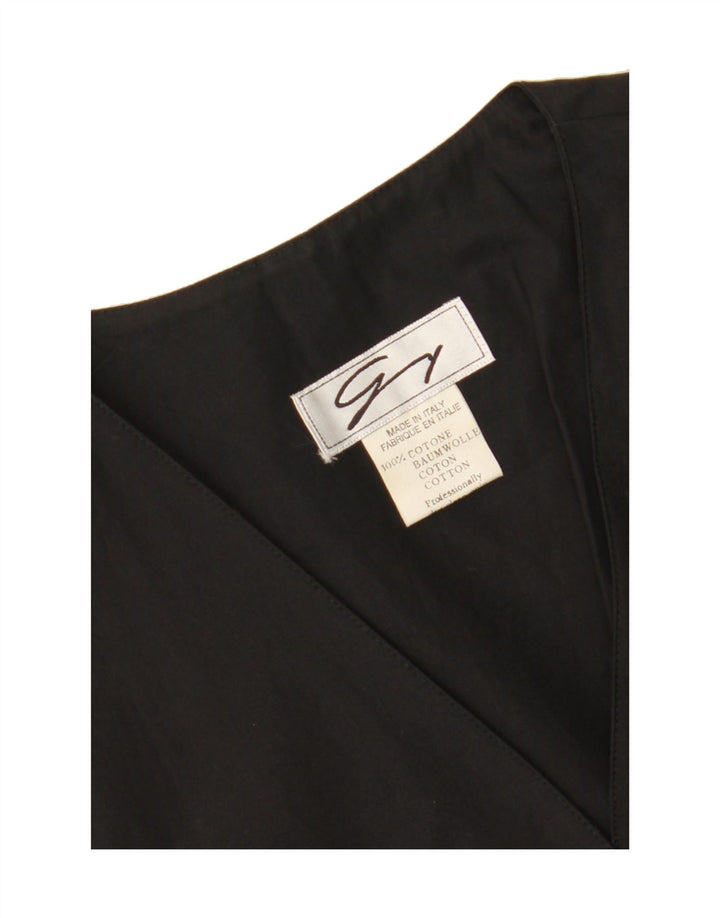 GENNY Womens Short Sleeve 4 Button Blazer Jacket UK 14 Medium Black Cotton Vintage Genny and Second-Hand Genny from Messina Hembry 