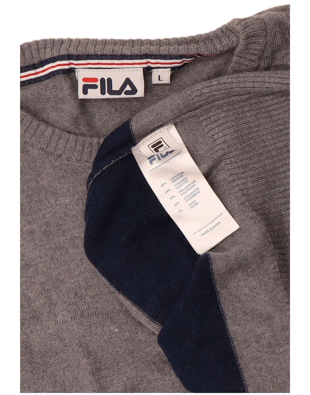Fila Jersey de cuello redondo para mujer UK 46 Lana a rayas gris grande