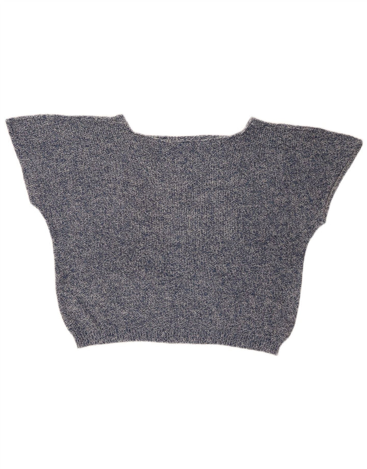 Vintage mujeres de gran tamaño chaleco de gran tamaño camiseta sin mangas Reino Unido 14 azul medio moteado