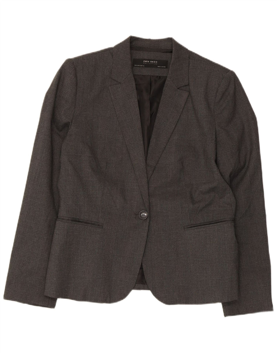 Zara Mujer Chaqueta Blazer De 1 Botón EU 42 Poliéster A Cuadros Gris Grande