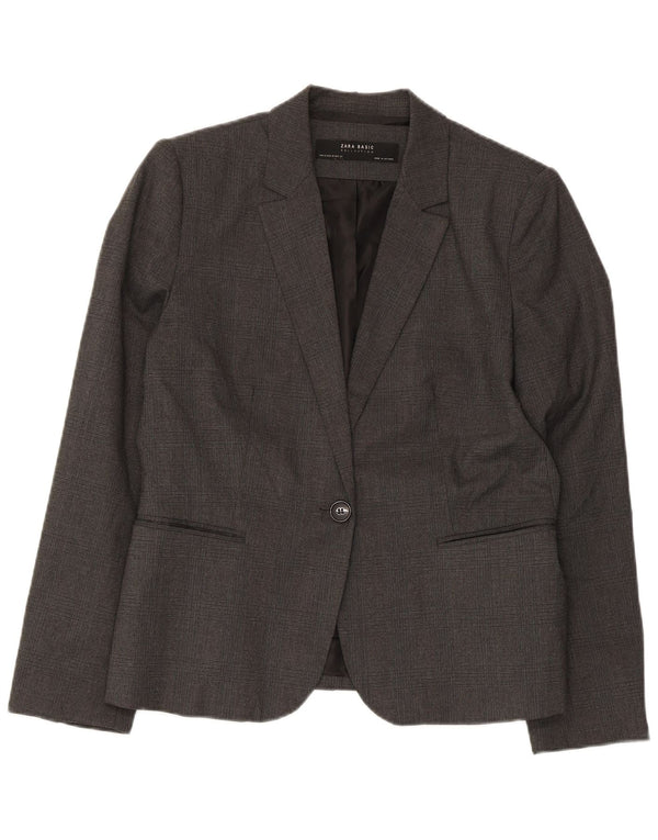 Zara Mujer Chaqueta Blazer De 1 Botón EU 42 Poliéster A Cuadros Gris Grande
