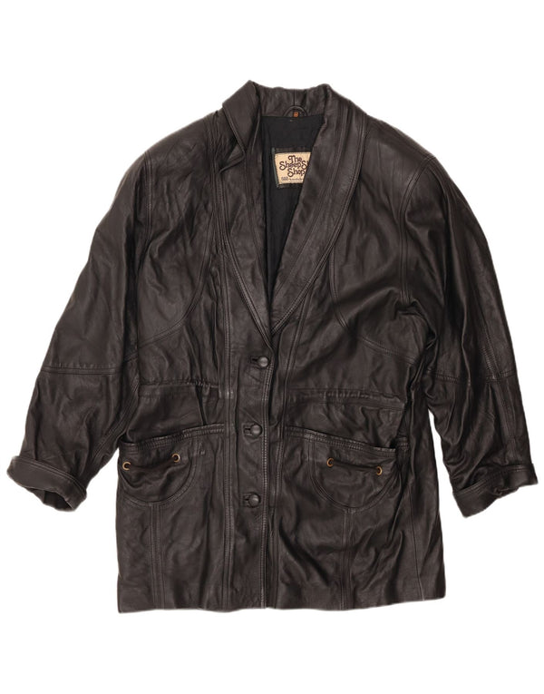 Vintage mujer cuero abrigo EU 44 XL cuero negro