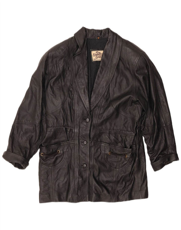 Vintage mujer cuero abrigo EU 44 XL cuero negro