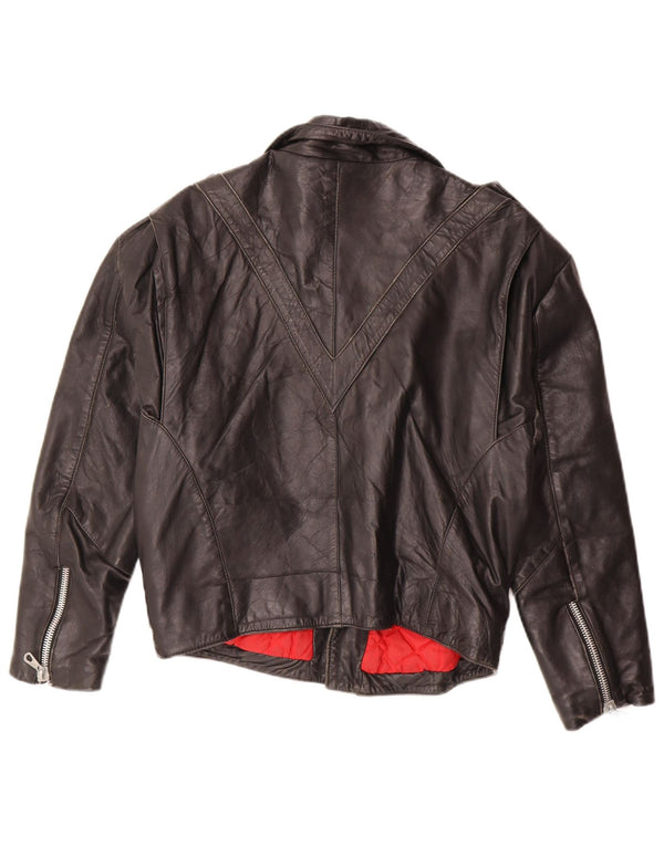 Vintage mujer cuero biker chaqueta Reino Unido 16 cuero negro grande