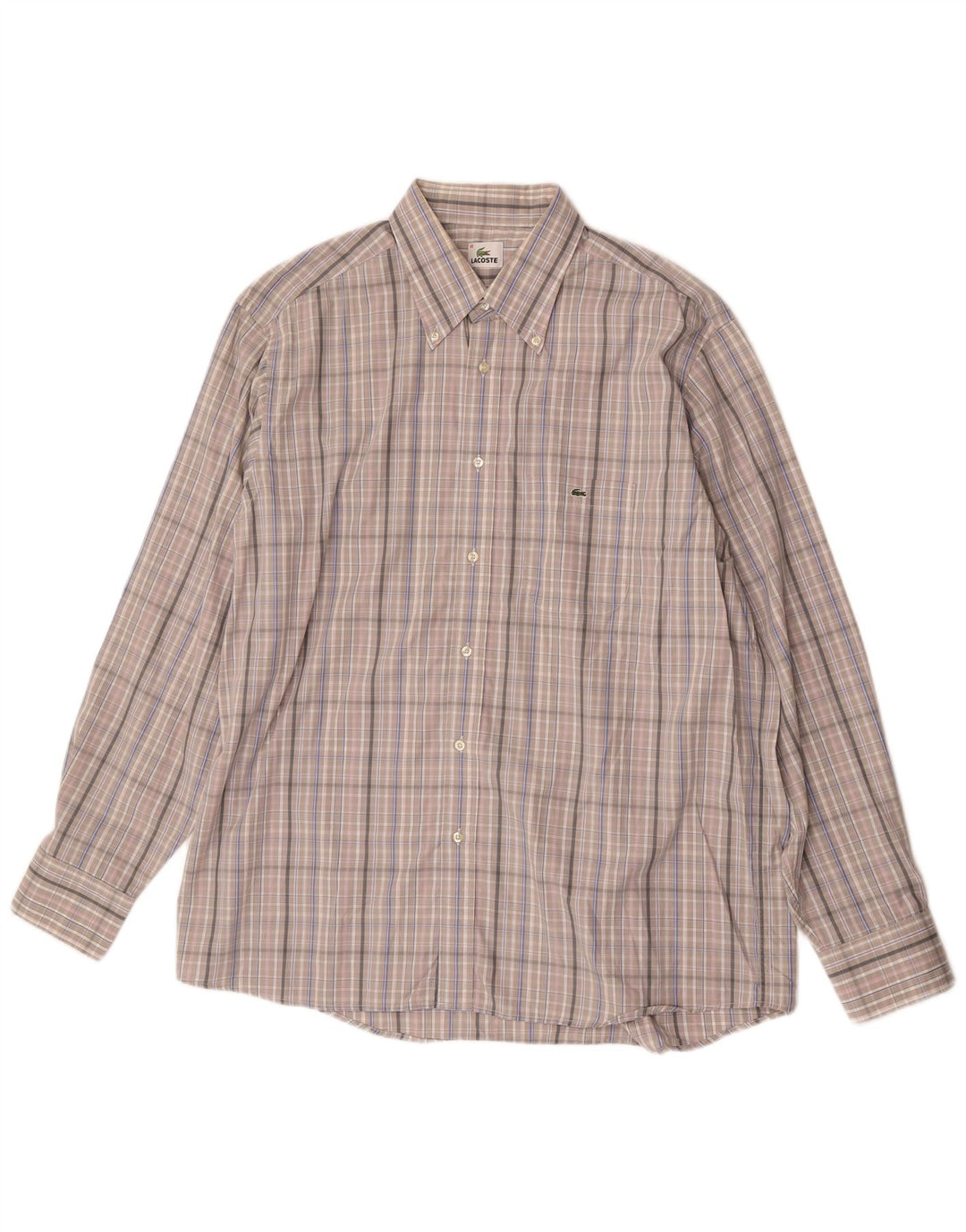 Camisa Lacoste Hombre Talla 46 2XL Gris Cuadros Algodón