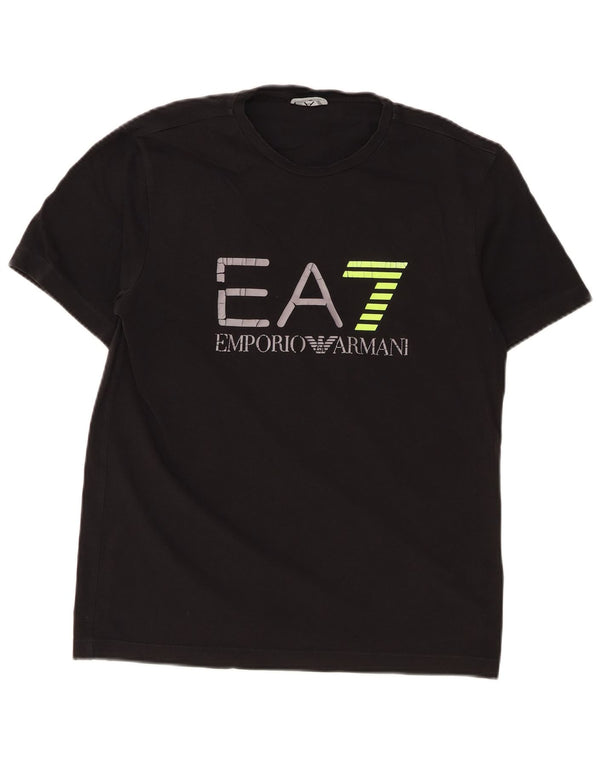Emporio Armani Hombres Camiseta Gráfica Top Medio Algodón Negro