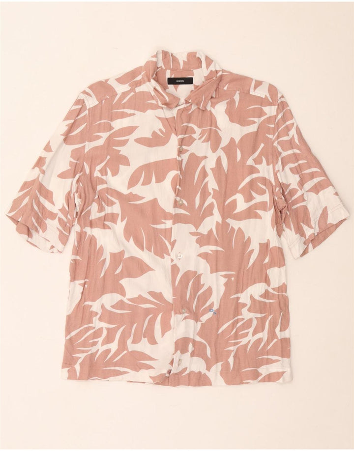Diesel Camisa De Manga Corta Para Hombre Rayón Floral Blanco Grande