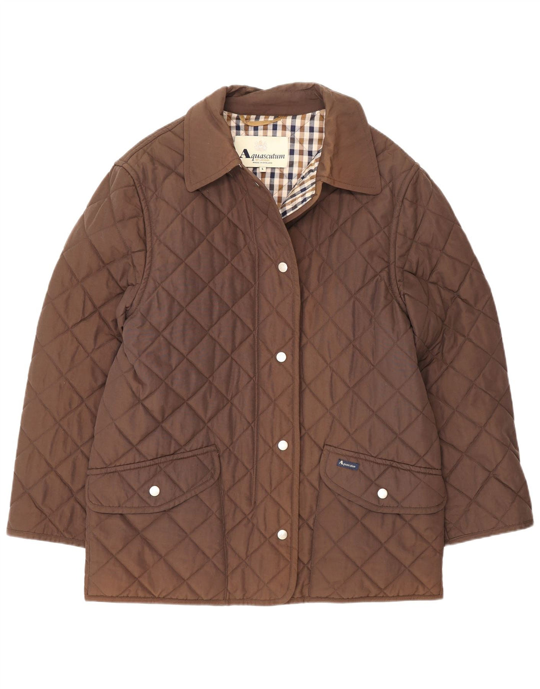 Aquascutum Chaqueta acolchada para mujer UK 46 Large Nylon marrón