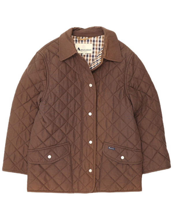 Aquascutum Chaqueta acolchada para mujer UK 46 Large Nylon marrón