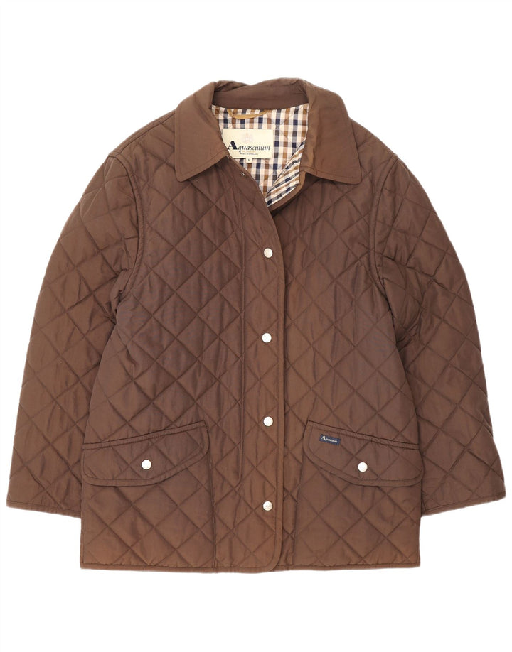 Aquascutum Chaqueta acolchada para mujer UK 46 Large Nylon marrón
