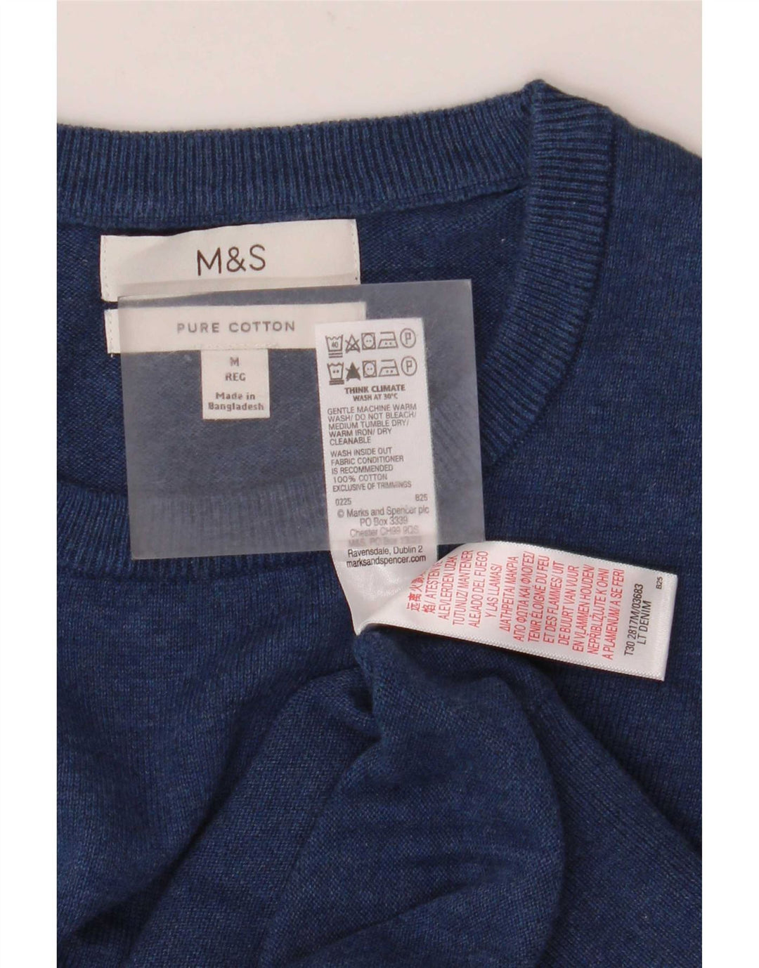 Marks & Spencer Jersey de cuello redondo para hombre de algodón azul marino mediano