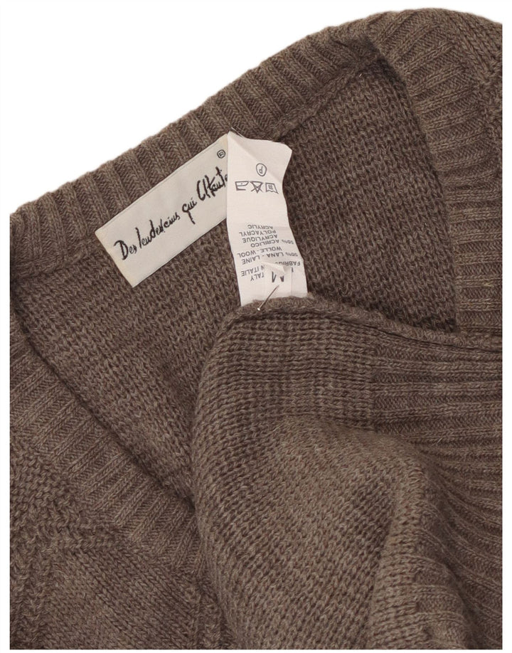 Vintage hombres V-cuello jumper suéter gris medio Argyle/lana de diamante