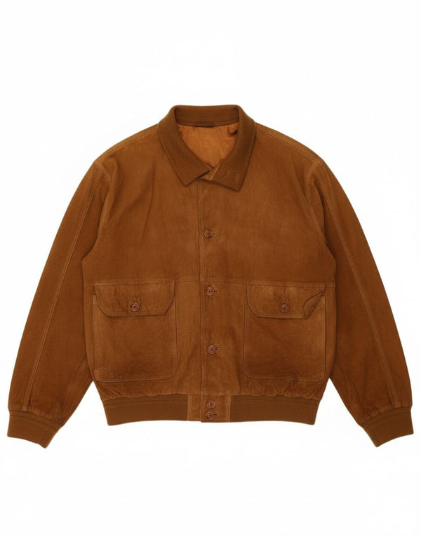 Vintage hombres ante bomber chaqueta Reino Unido 42 XL cuero marrón