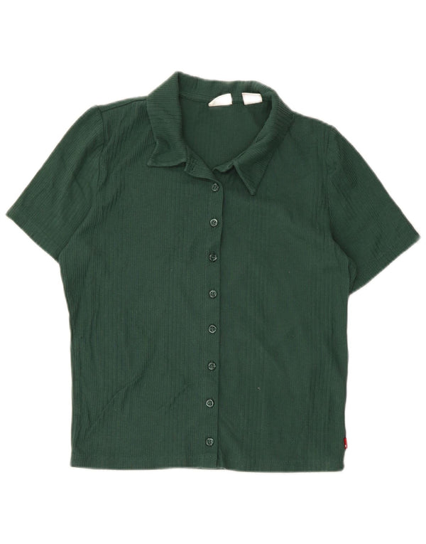 Levi's Blusa camisera de manga corta para mujer UK 10 Small Green Cotton