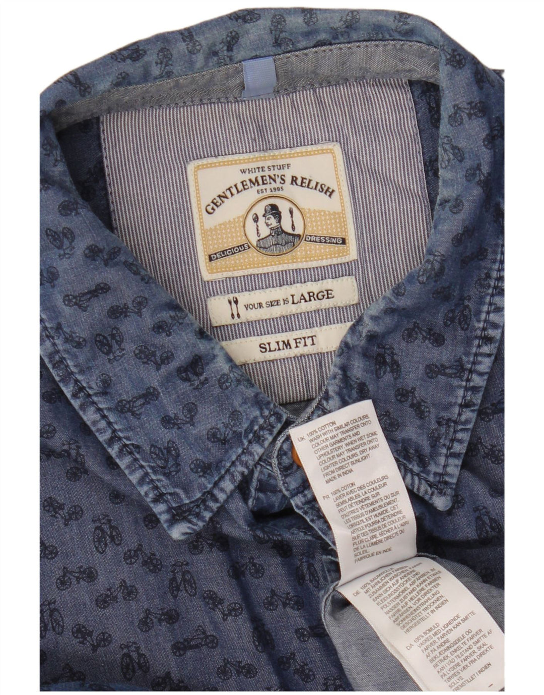 Camisa de corte slim con estampado abstracto de hombre de White Stuff en algodón azul grande