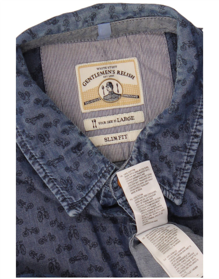 Camisa de corte slim con estampado abstracto de hombre de White Stuff en algodón azul grande