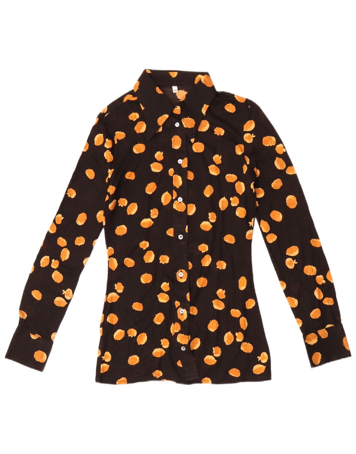 Vintage mujer patrón abstracto camisa blusa IT 44 medio negro