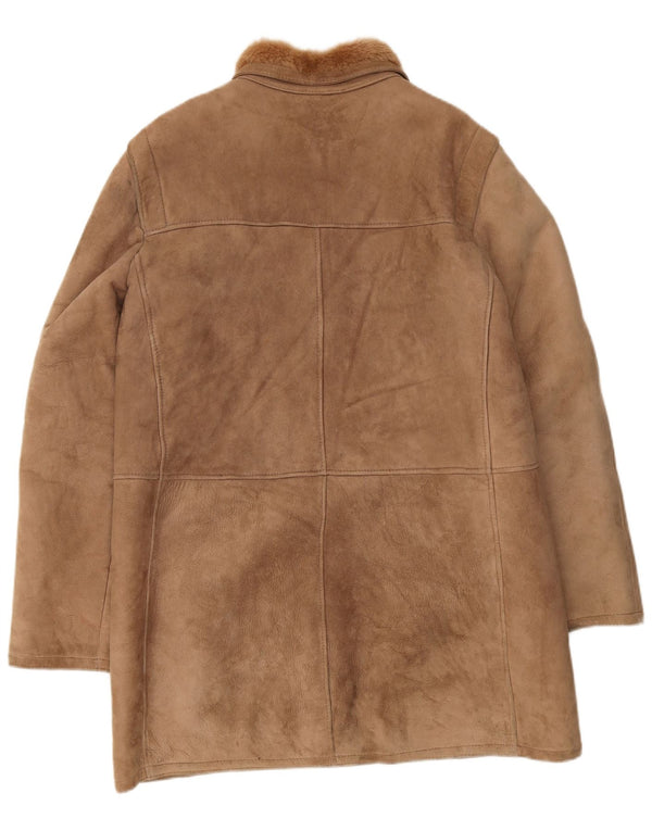 Chaqueta de piel de oveja vintage para hombre IT 54 2XL Marrón