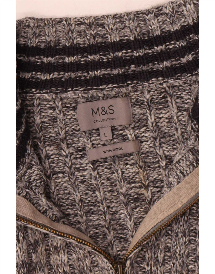 Marks & Spencer Suéter tipo jersey con cuello y cremallera para hombre de lana moteada gris grande