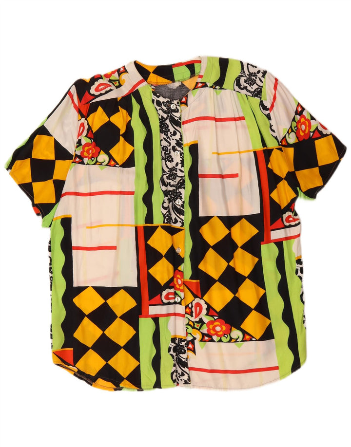 Vintage mujer camisa de manga corta blusa Reino Unido 20 2XL patchwork multicolor