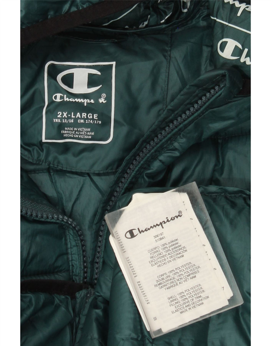 Champion Chaqueta acolchada con capucha para niño 15-16 años 2XL Verde Poliéster