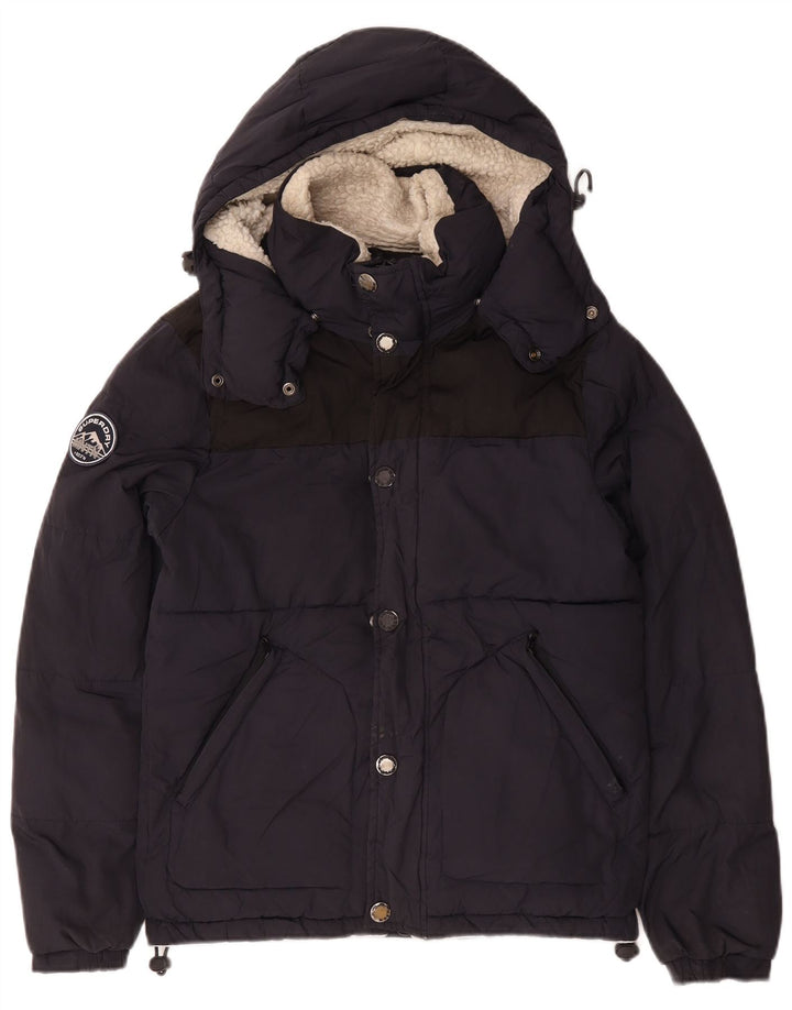 Superdry Chaqueta acolchada con capucha para hombre UK 36 Small Poliéster azul marino