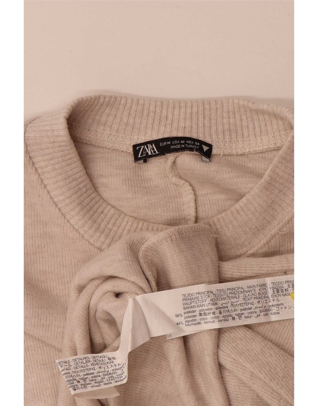 Zara Mujer Crop Top Manga Larga UK 44 Poliéster Beige Medio