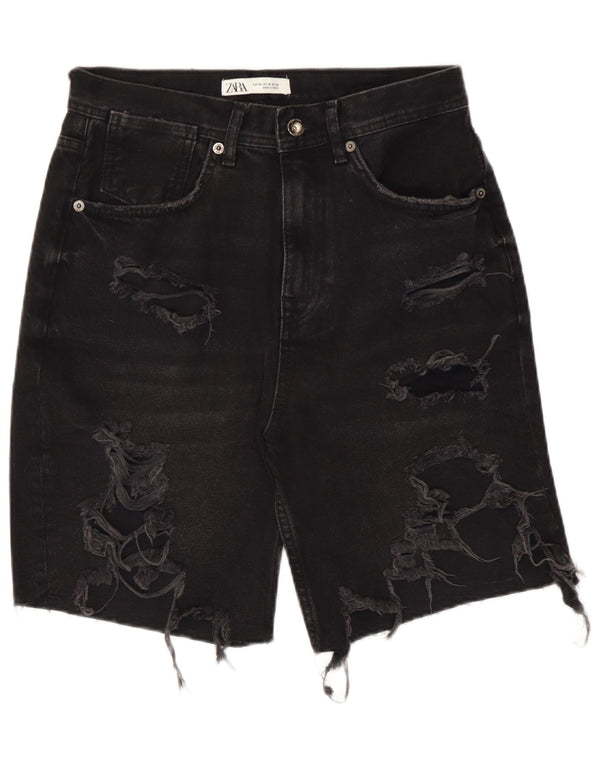 Zara Mens Distressed Denim Shorts EU 38 Small W30 Black