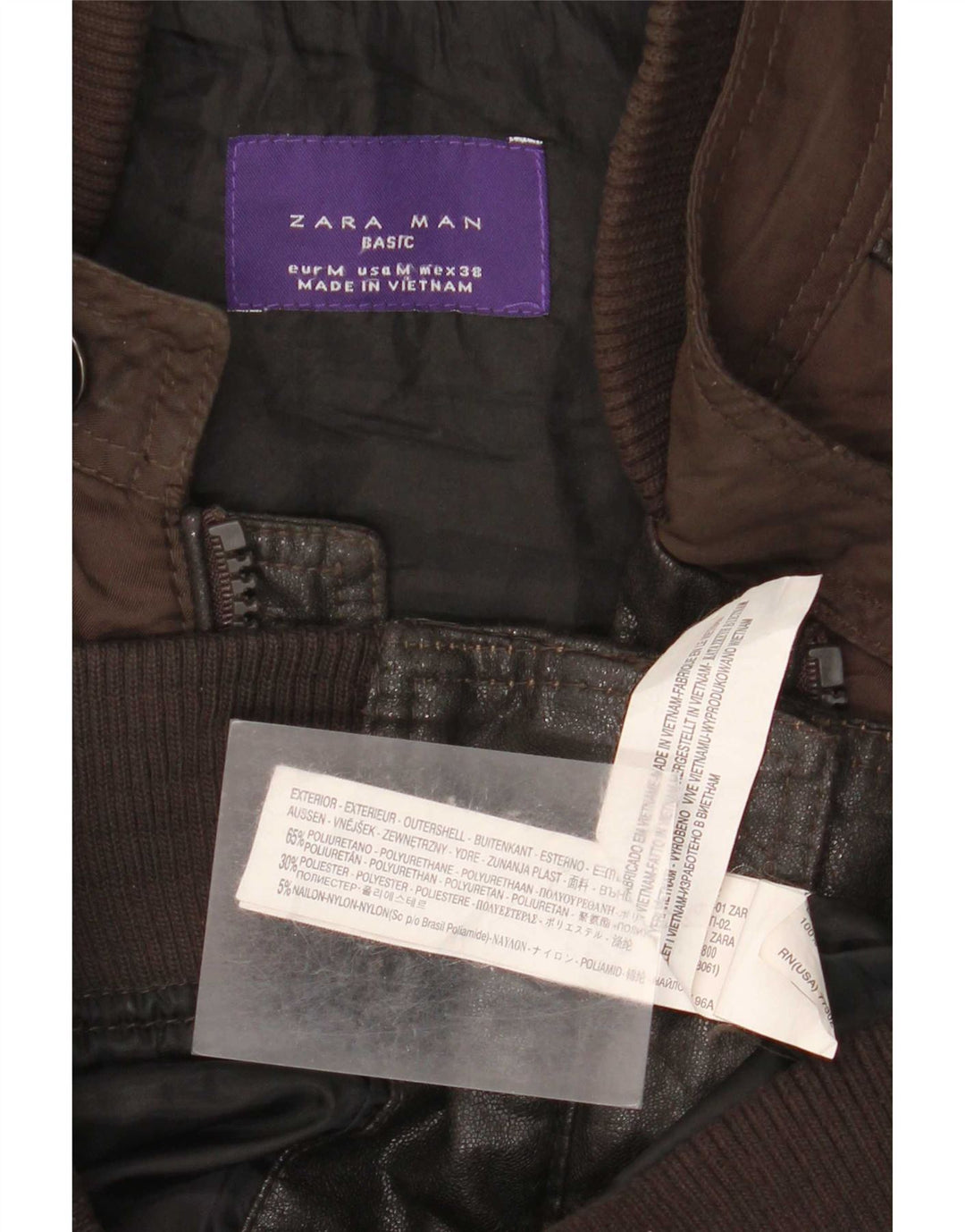 Zara Hombre Chaqueta De Piel Sintética UK 38 Marrón Medio Poliuretano