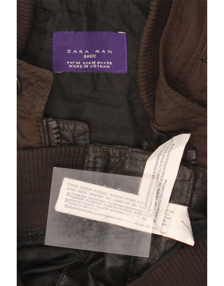 Zara Hombre Chaqueta De Piel Sintética UK 38 Marrón Medio Poliuretano