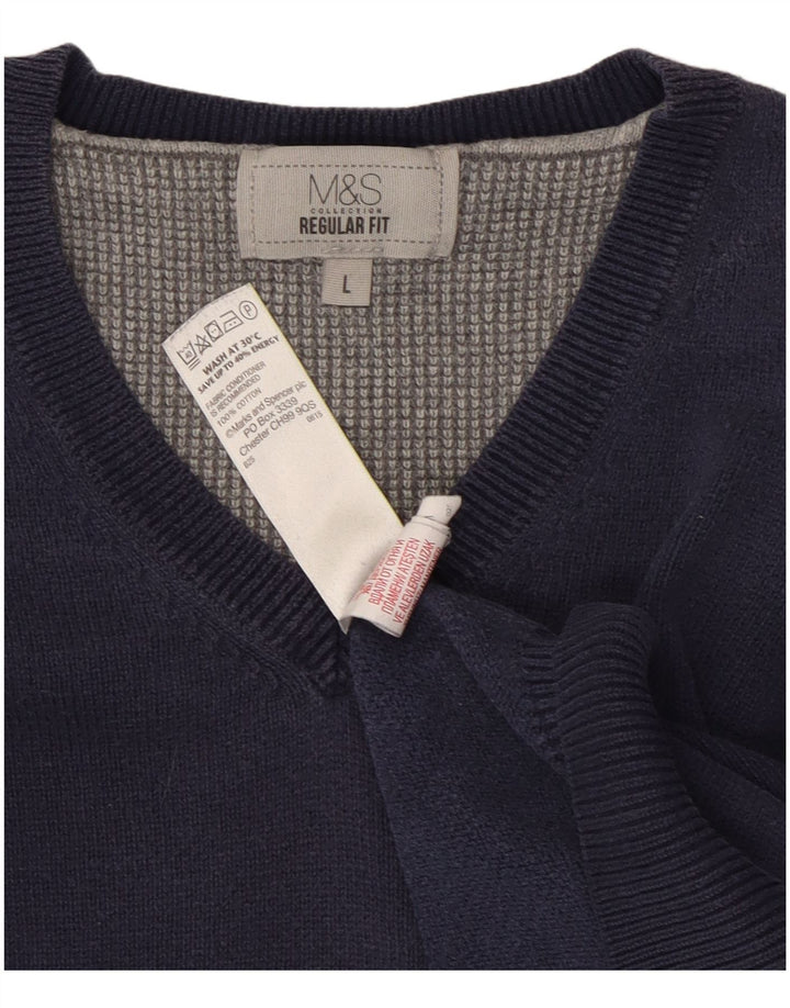 Marks & Spencer Jersey de corte regular con cuello en V para hombre, talla grande, azul marino