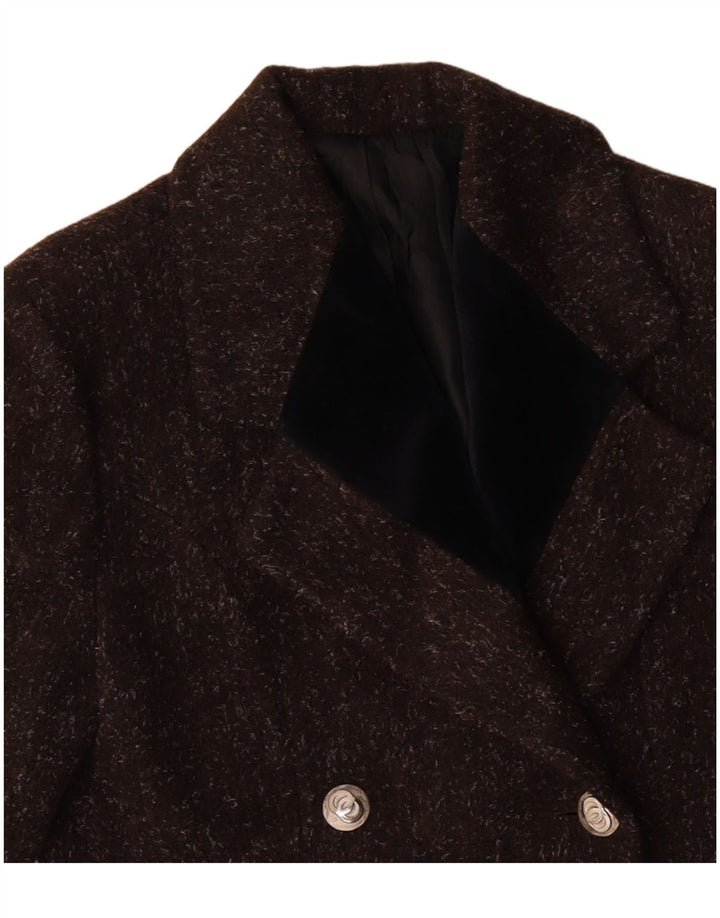 VINTAGE Mujer Abrigo de doble pecho Reino Unido 12 Lana moteada marrón medio