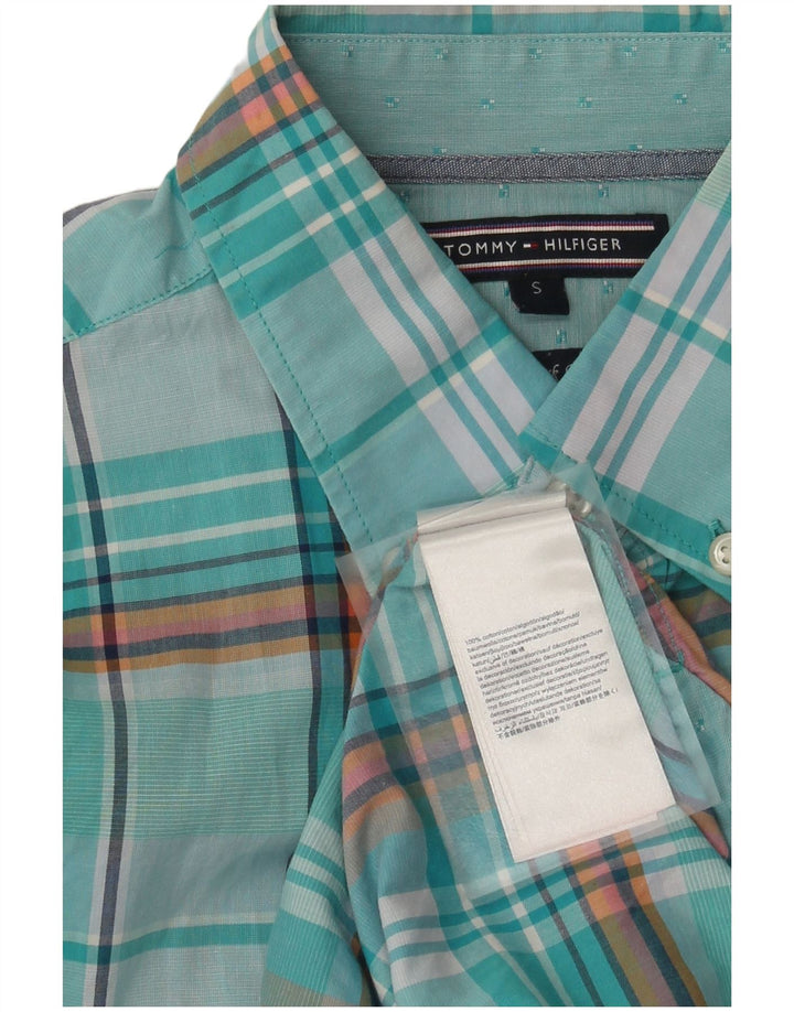 Camisa Tommy Hilfiger Hombre Pequeño Algodón A Cuadros Turquesa