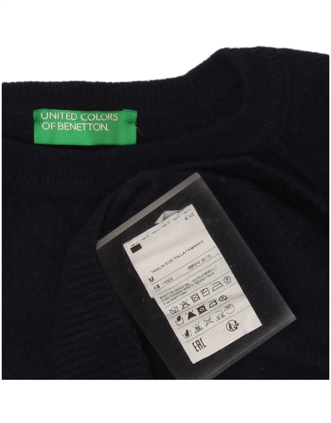Benetton Jersey De Cuello Redondo Para Mujer UK 44 Mediano Lana Azul Marino