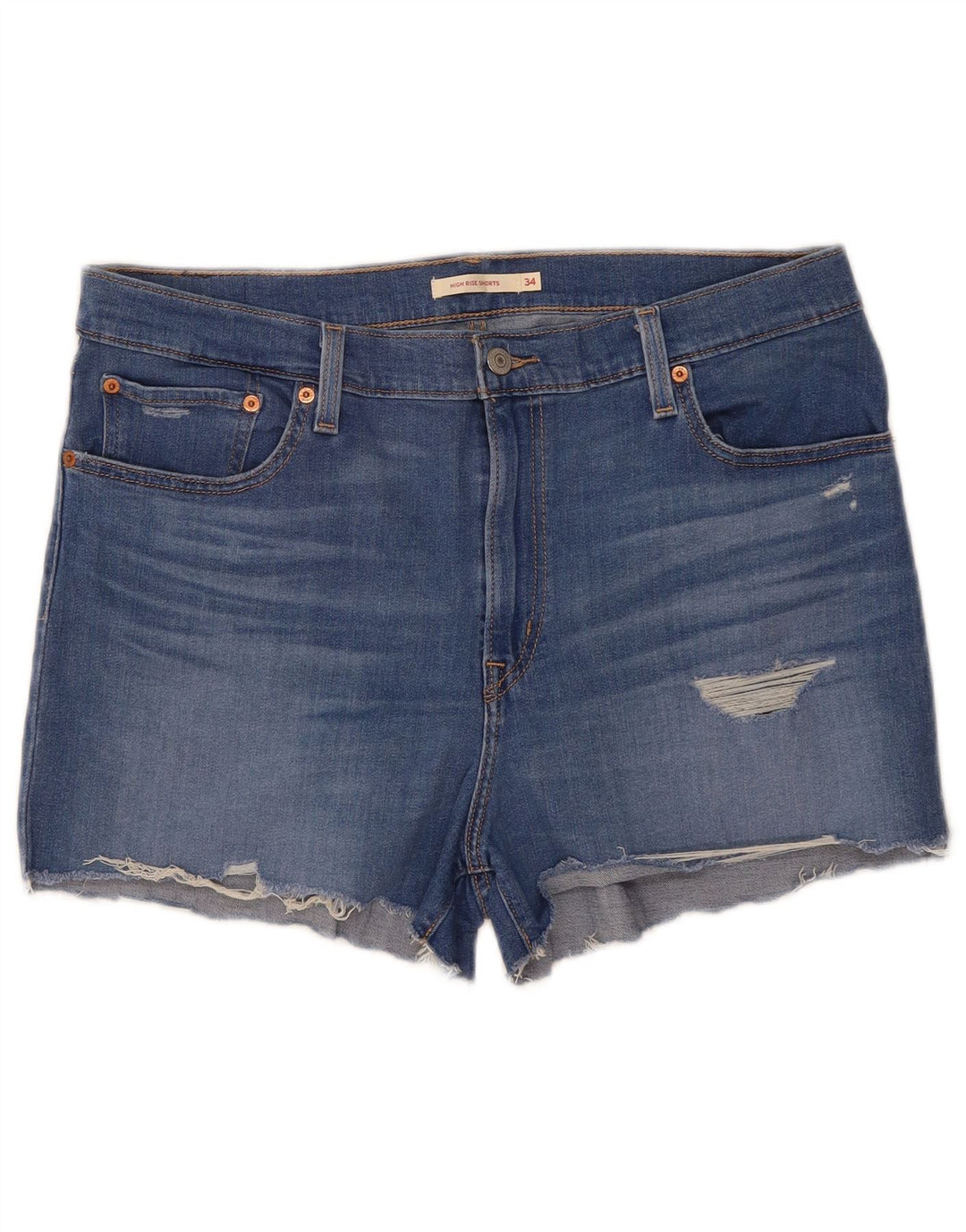 LEVI'S Womens Distressed High Rise Denim Shorts W34 Large Blue Cotton