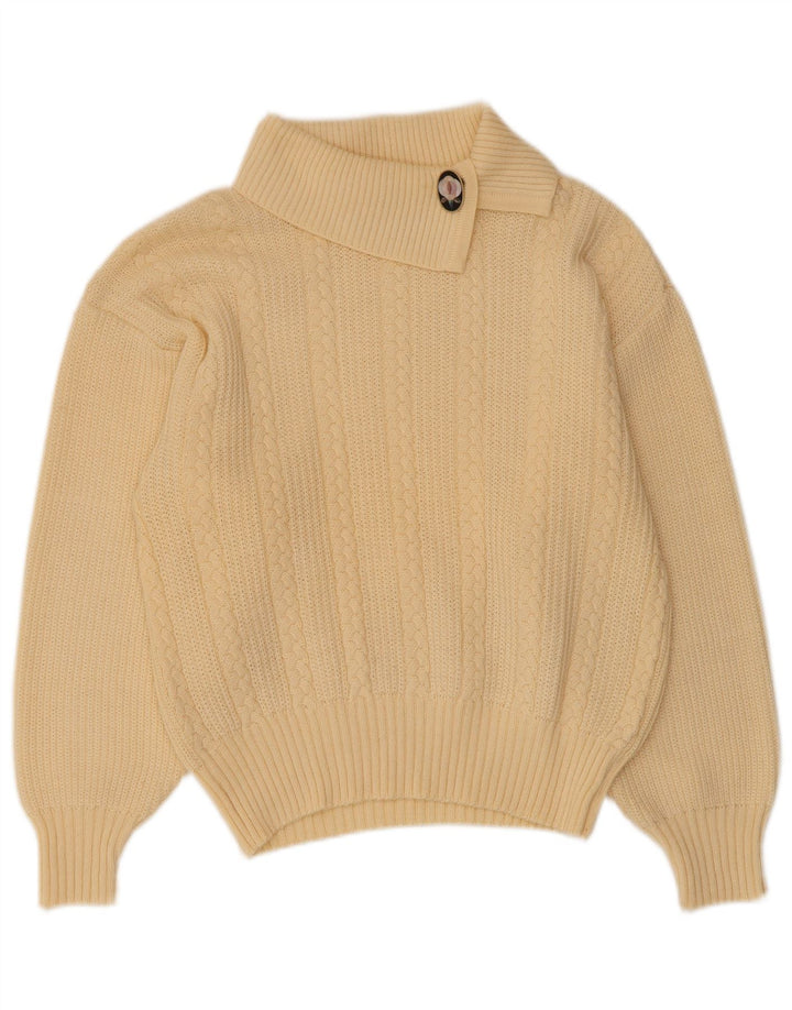 Vintage mujer chal cuello jersey suéter IT 42 acrílico amarillo medio