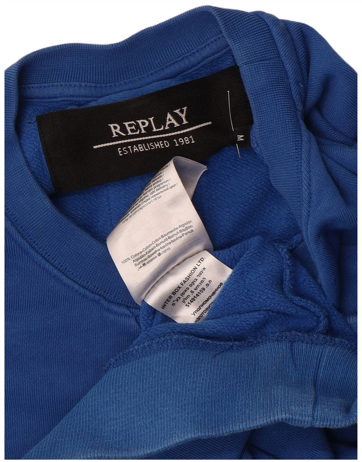 Replay Hombre Sudadera Estampada Jersey De Algodón Azul Medio