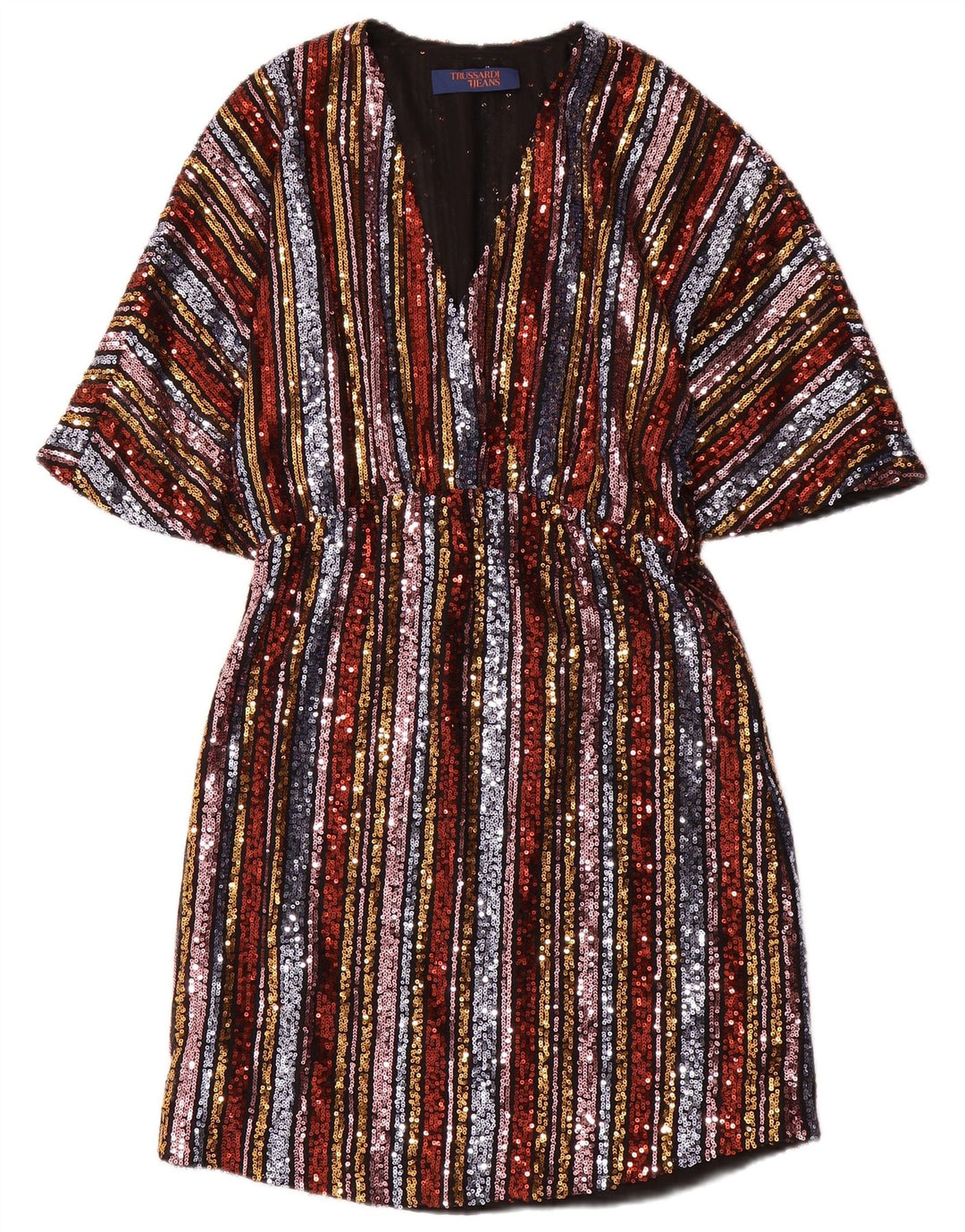 TRUSSARDI JEANS Vestido caftán con alas de murciélago para mujer IT 38 XS Multicolor a rayas