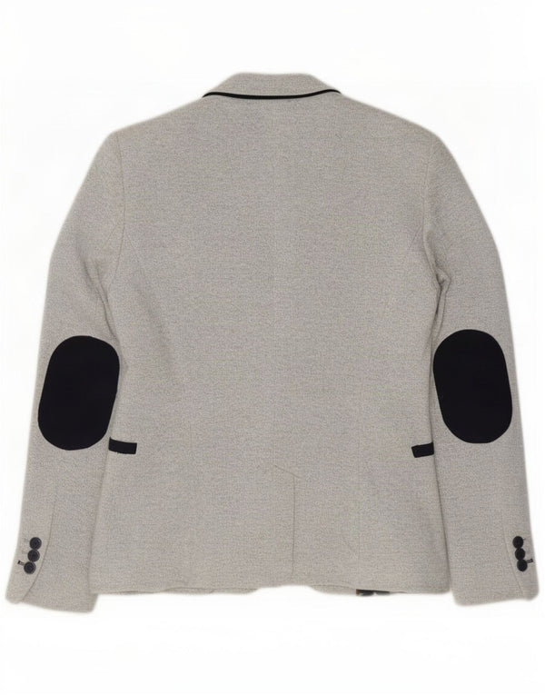 Zara Mujer Chaqueta Blazer De 1 Botón UK 10 Small Gris Poliéster